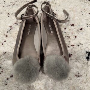 Nordstrom Girls Metallic Pom-Pom Ballet Flats | Silver | Size 13